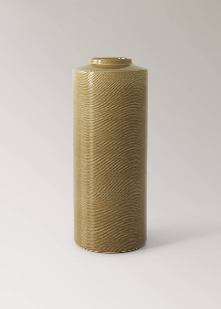 Tall engraved terracotta vase — Khaki