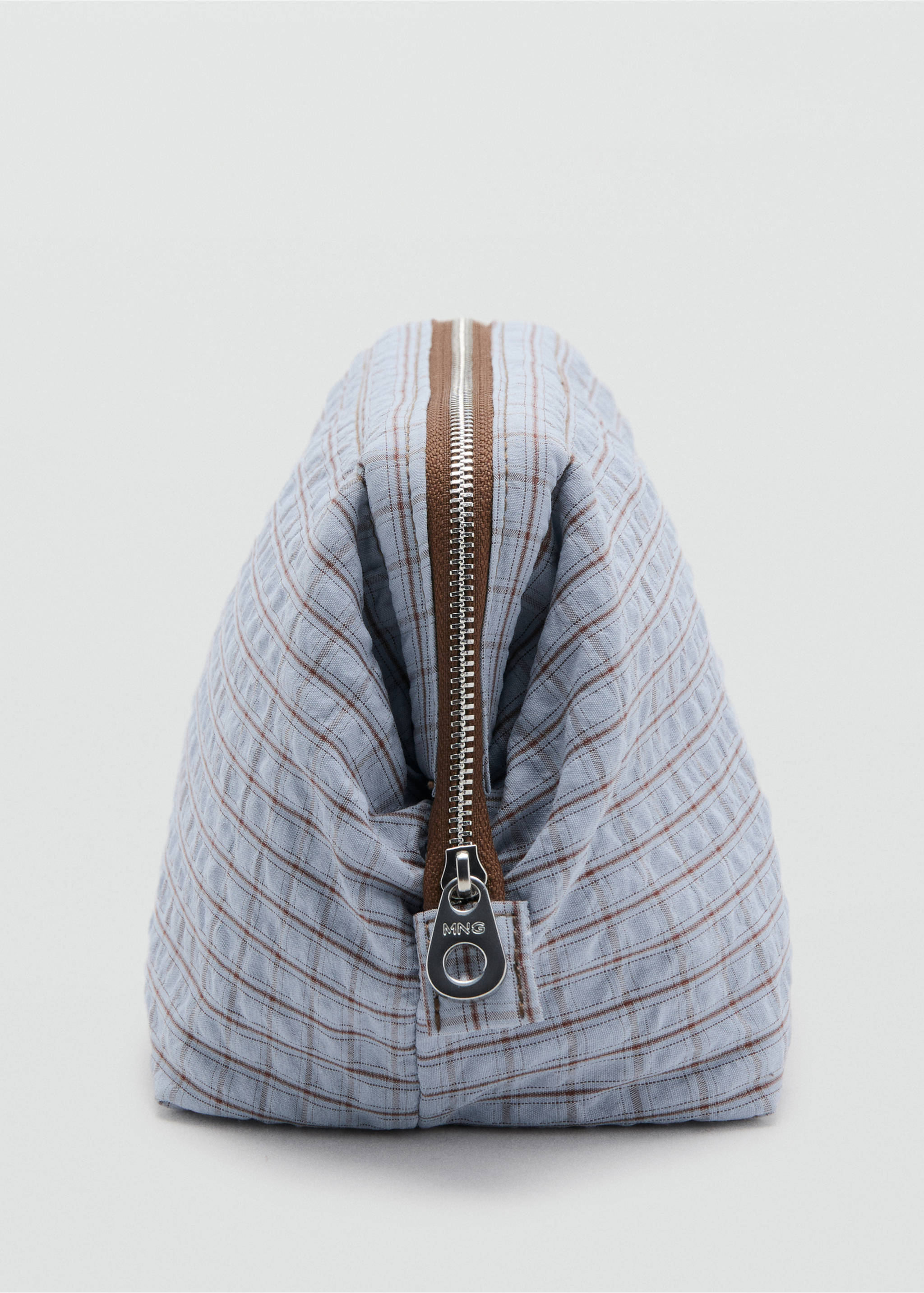 Checked cotton blend wash bag - Details of the article 1, Blue. Ref: 37042009-00.