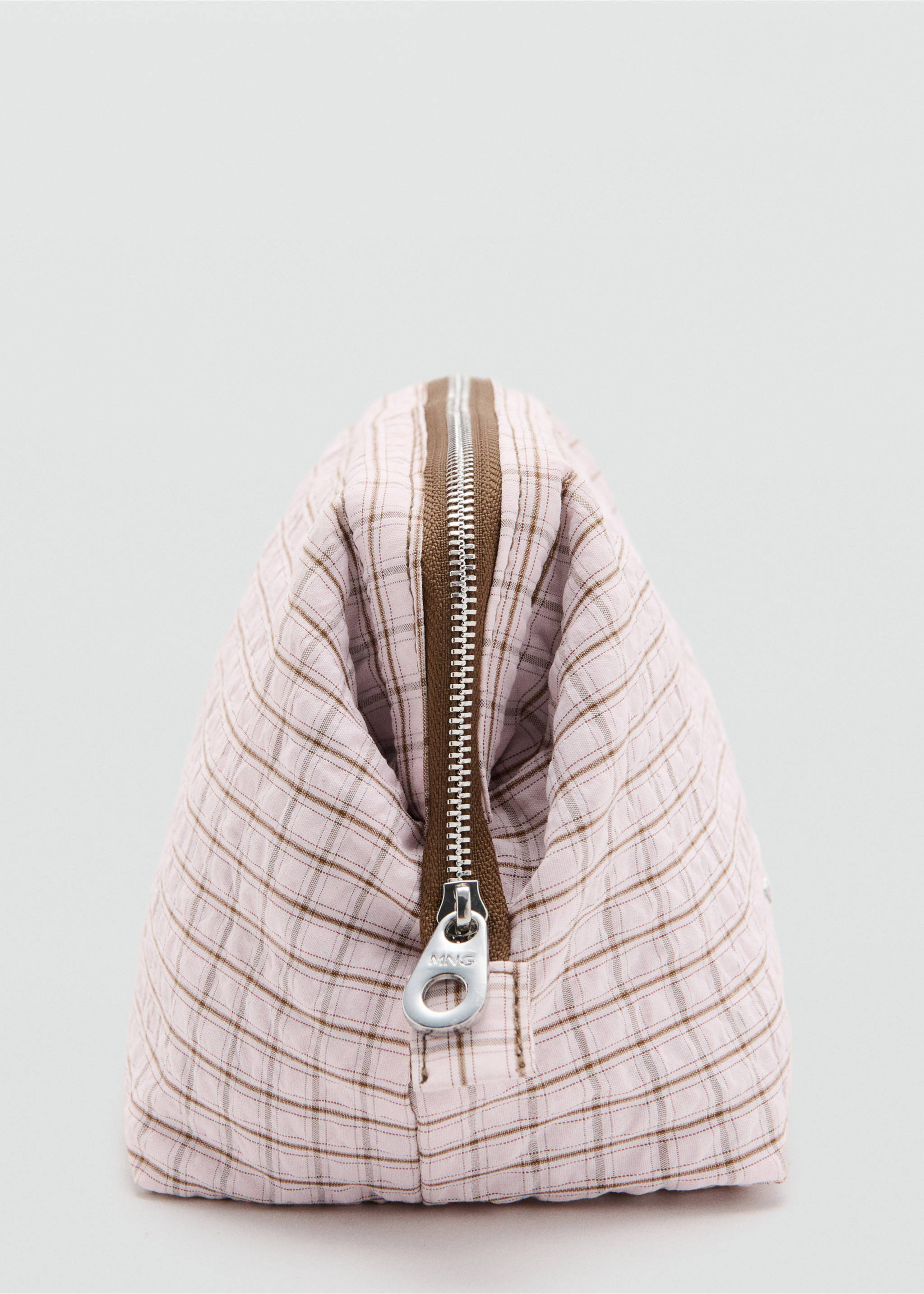 Checked cotton blend wash bag - Details of the article 1, Pink. Ref: 37042009-00.