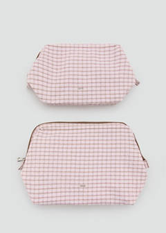 Checked cotton wash bag — Pink 5