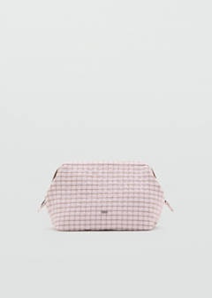 Checked cotton wash bag — Pink 1