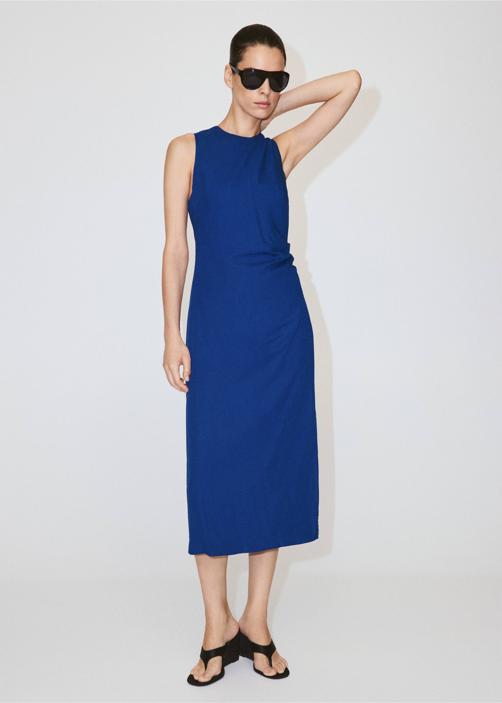 Side ruched dress with tie detail - General plane, Blue. Ref: 37042526-00.