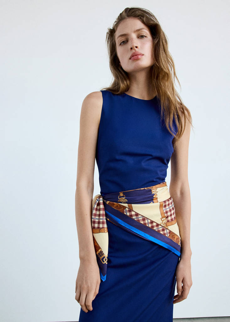 Side ruched dress with tie detail — Blue