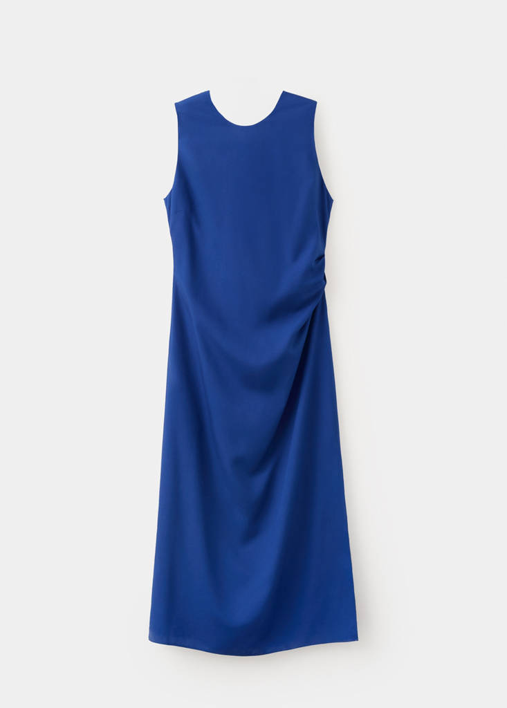 Side ruched dress with tie detail — Blue