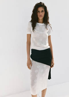 Semi-transparent floral crochet skirt — White 1