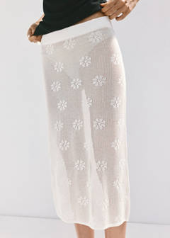 Semi-transparent floral crochet skirt — White 4