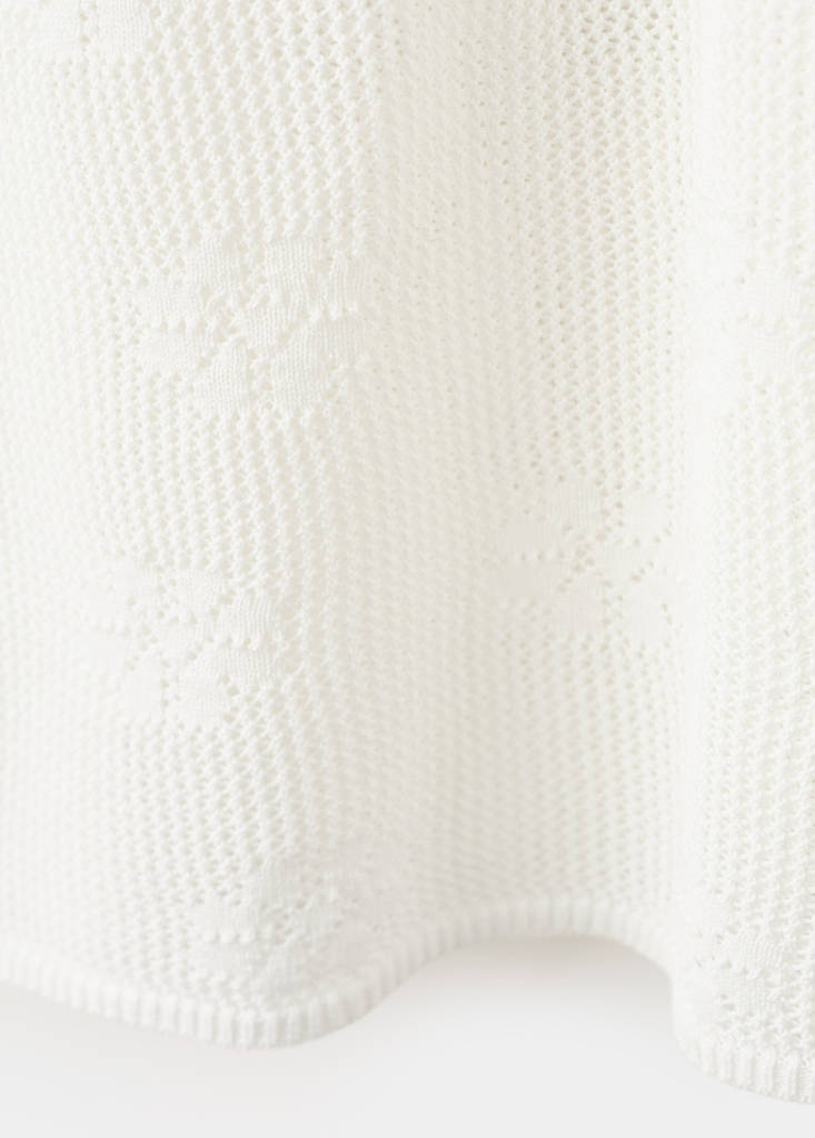 Semi-transparent floral crochet skirt — White