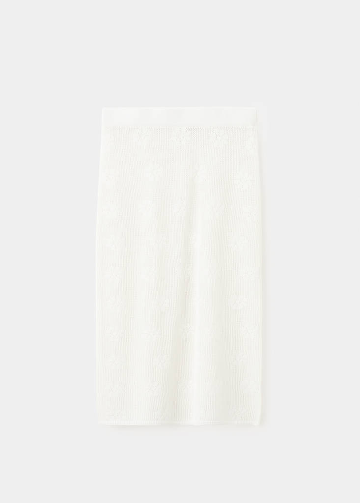 Semi-transparent floral crochet skirt — White