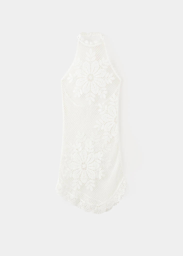 Floral crochet dress — White