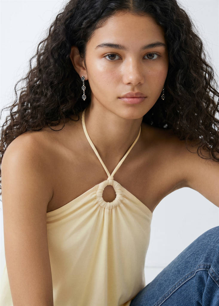 Halter top with ring detail — Pastel Yellow