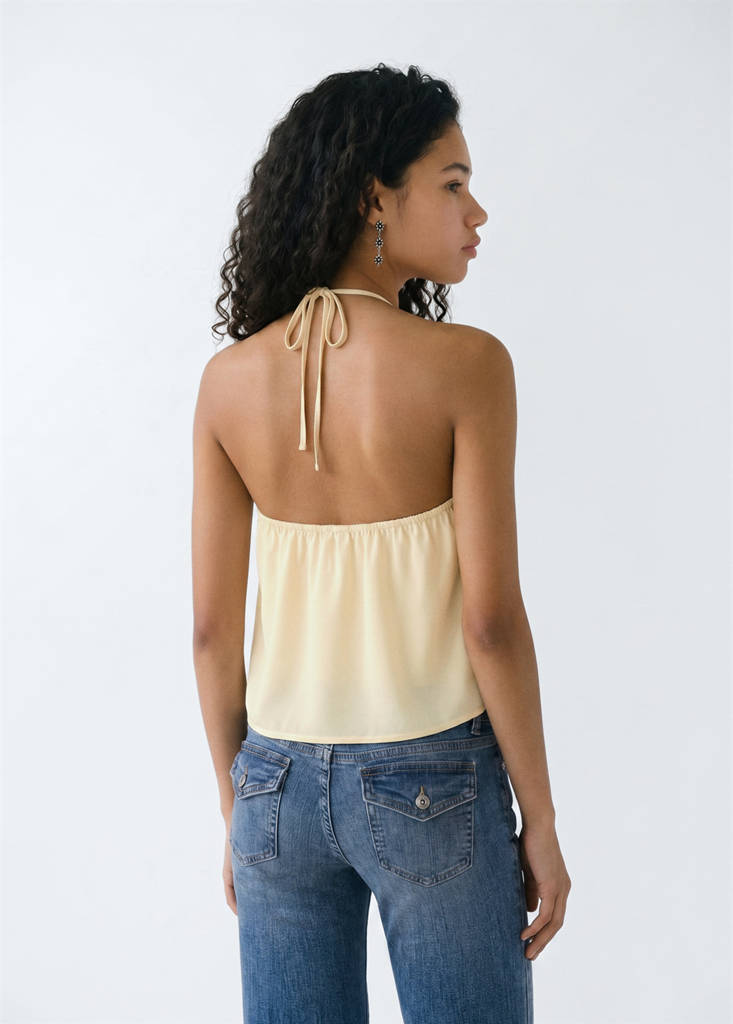 Halter top with ring detail — Pastel Yellow