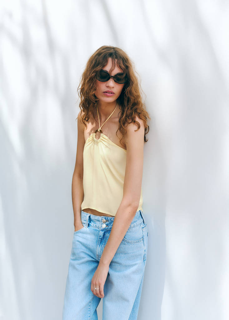 Halter top with ring detail — Pastel Yellow