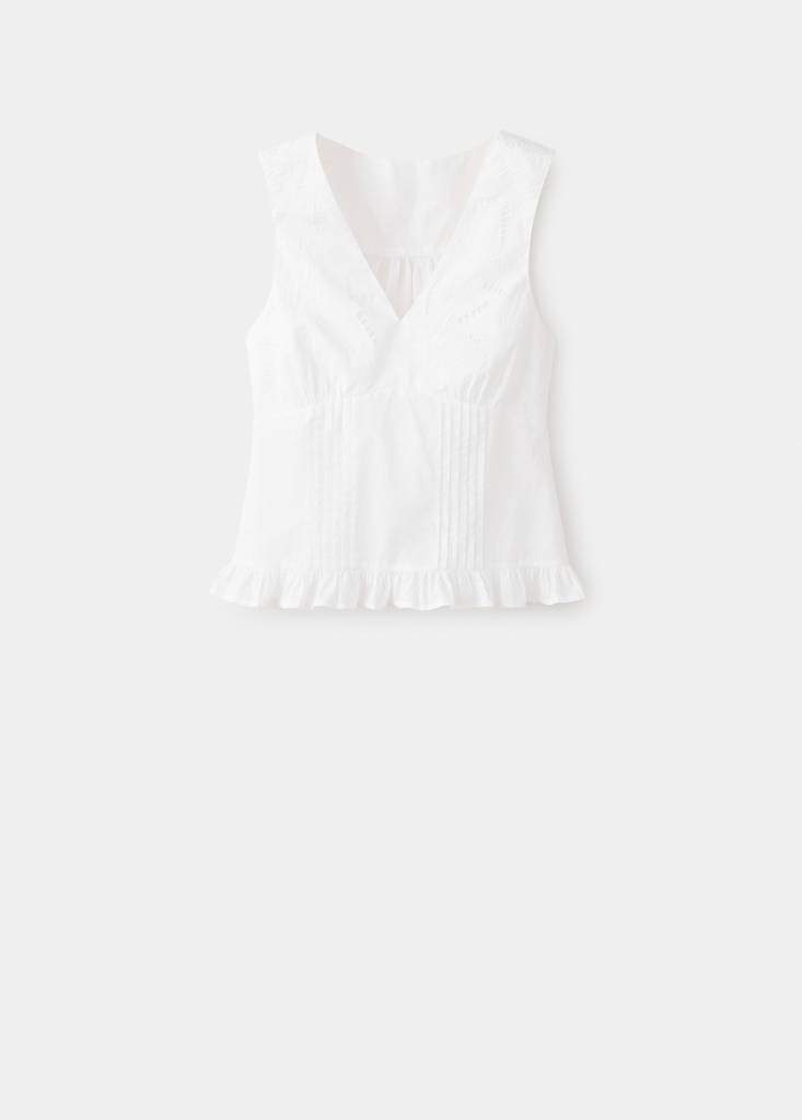 Floral embroidered cotton top — Off White