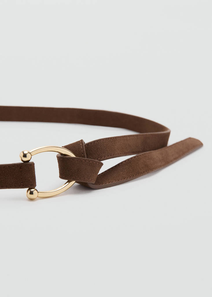 Thin suede leather belt — Brown
