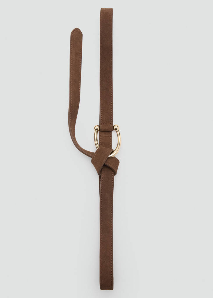 Thin suede leather belt — Brown