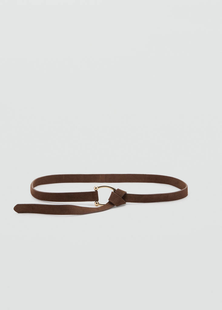 Thin suede leather belt — Brown