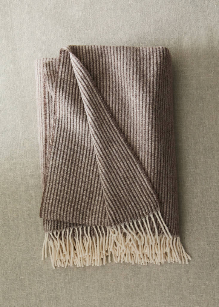 Striped wool blanket with fringe detail — Light/Pastel Brown