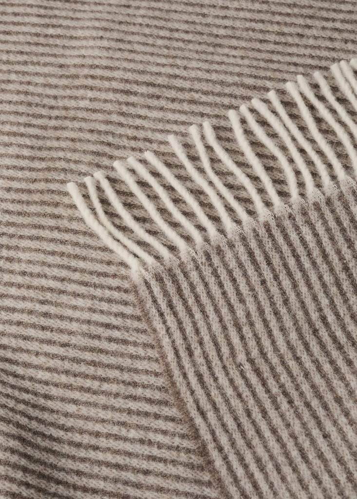 Striped wool blanket with fringe detail — Light/Pastel Brown