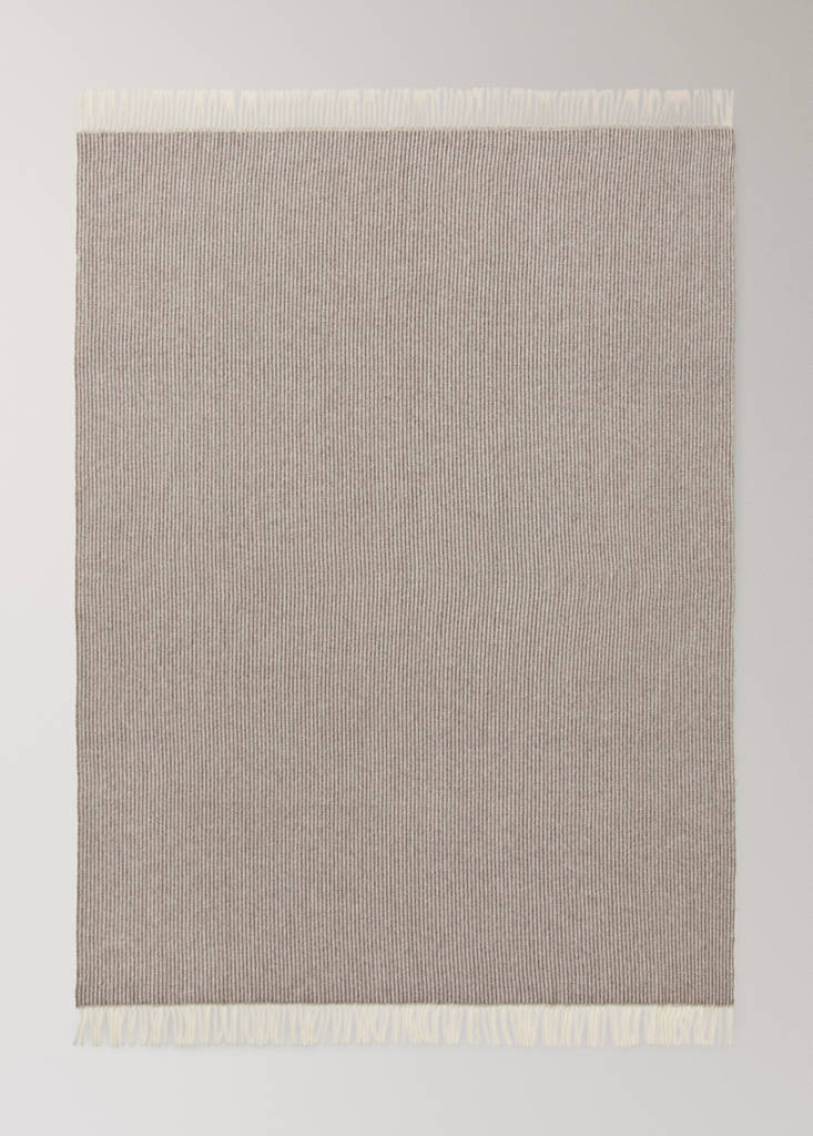Striped wool blanket with fringe detail — Light/Pastel Brown
