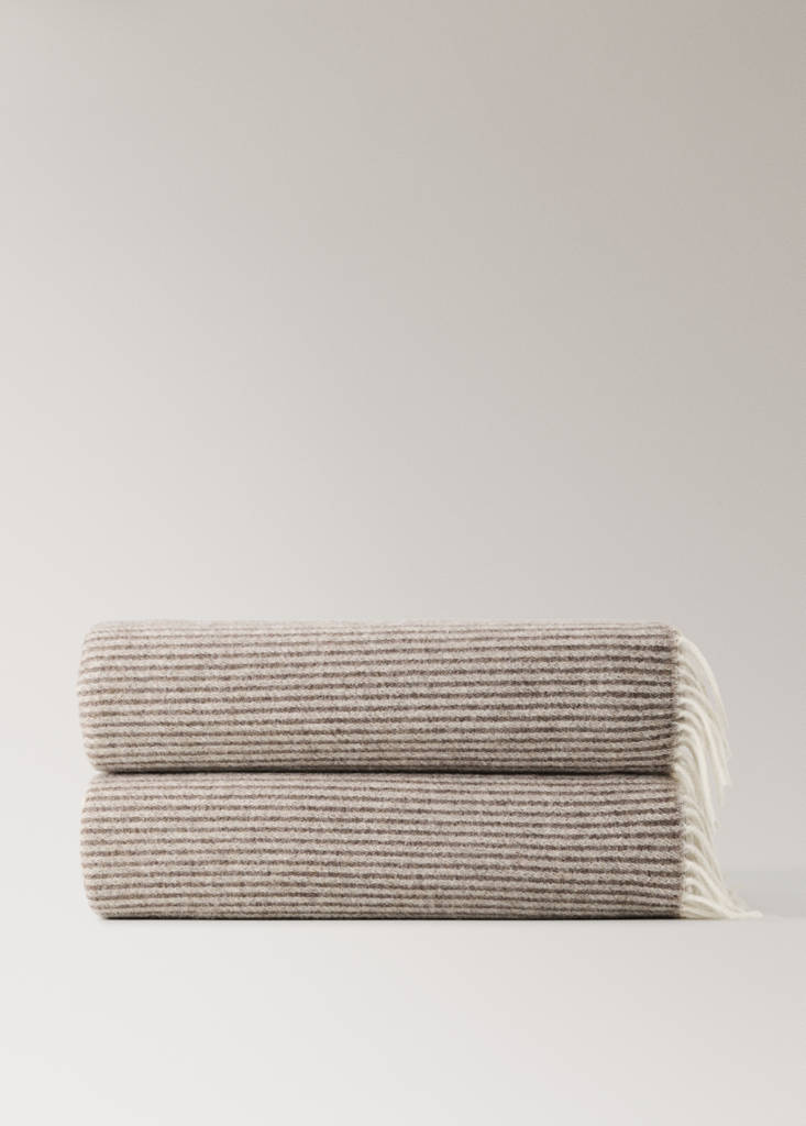 Striped wool blanket with fringe detail — Light/Pastel Brown
