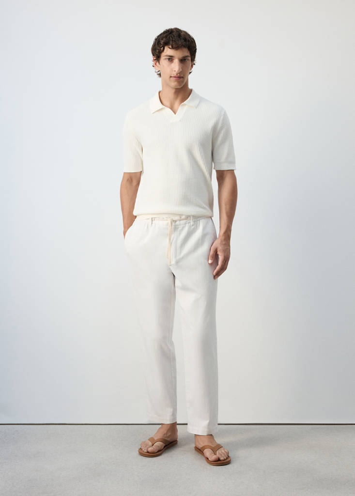Relaxed fit cotton-linen blend trousers — Off White