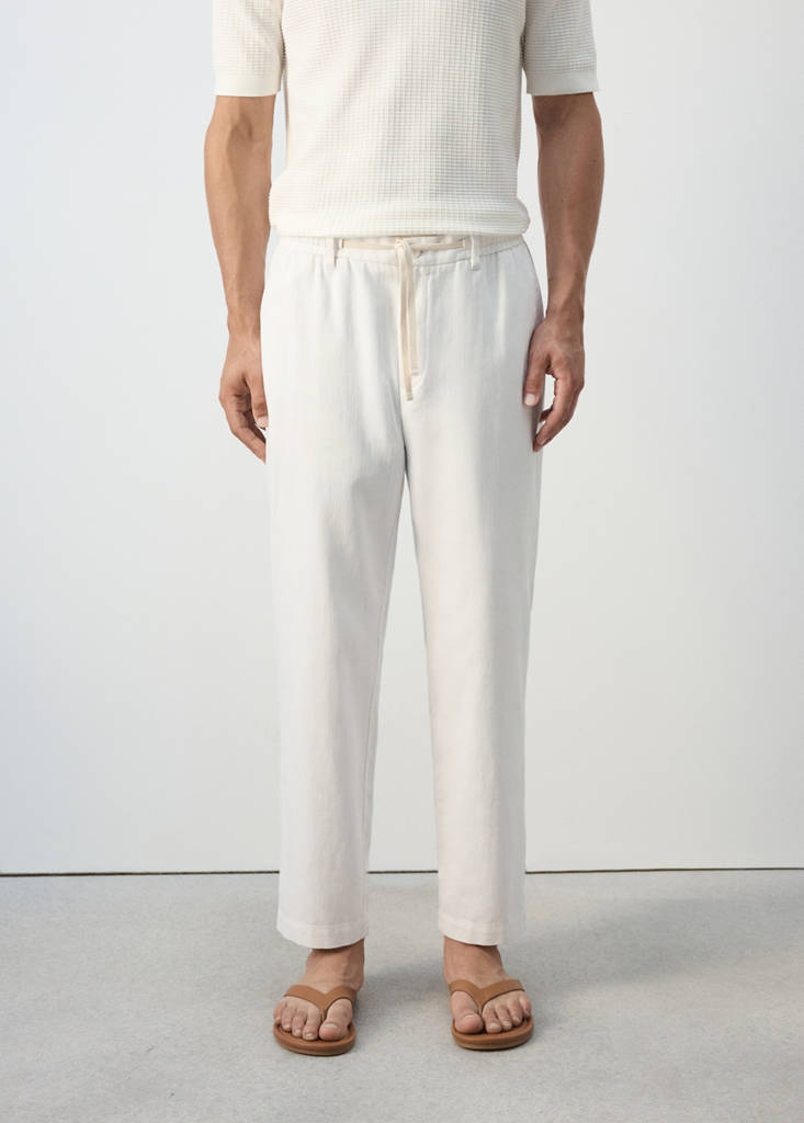 Relaxed fit cotton-linen blend trousers — Off White