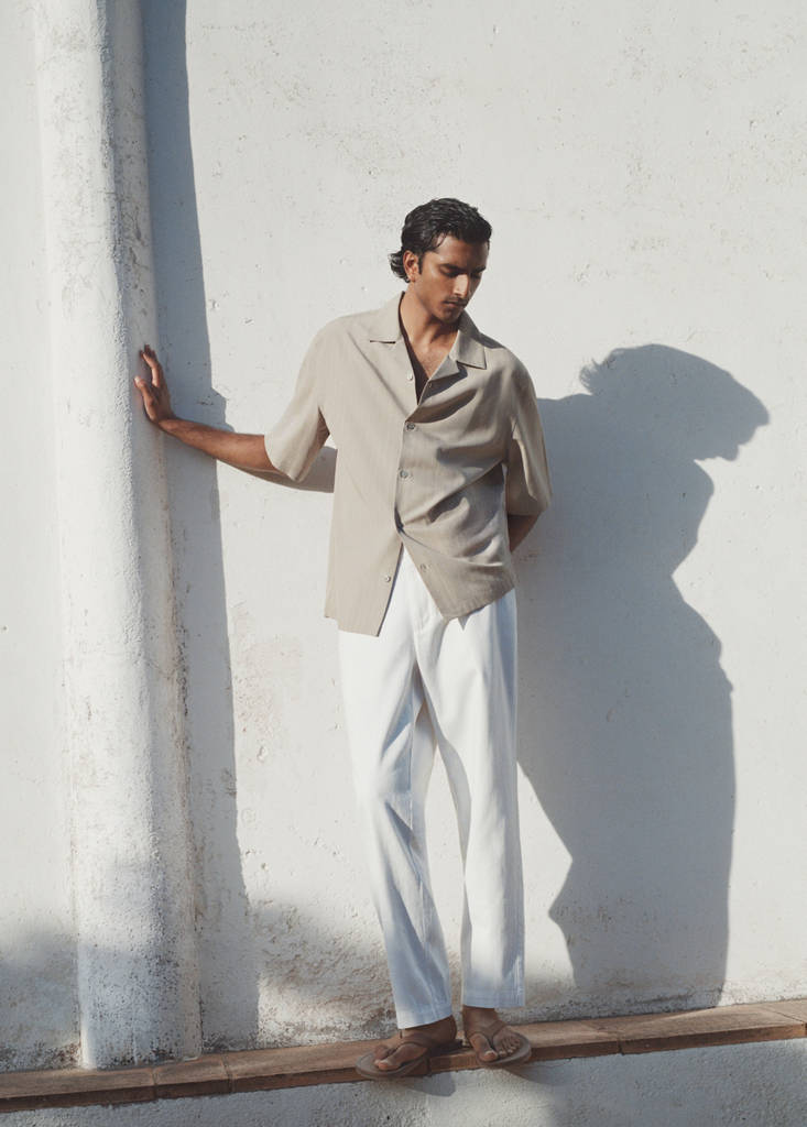 Relaxed fit cotton-linen blend trousers — Off White