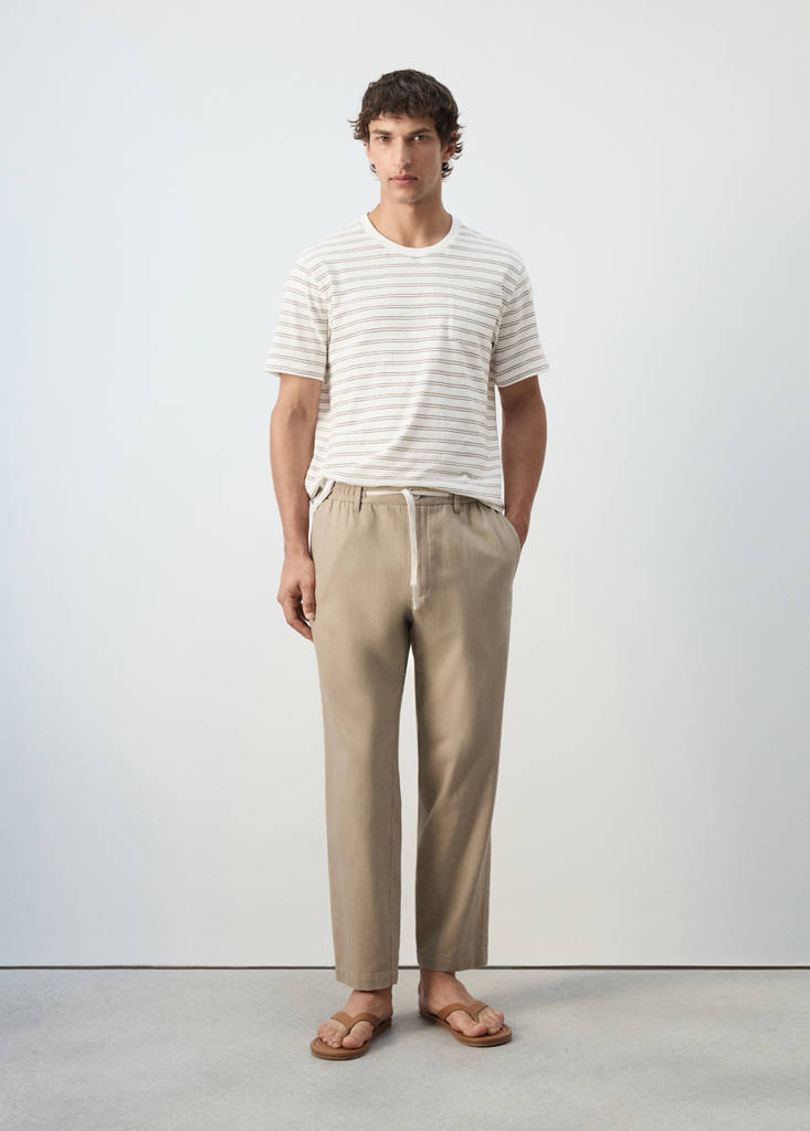 Relaxed fit cotton-linen blend trousers — Beige