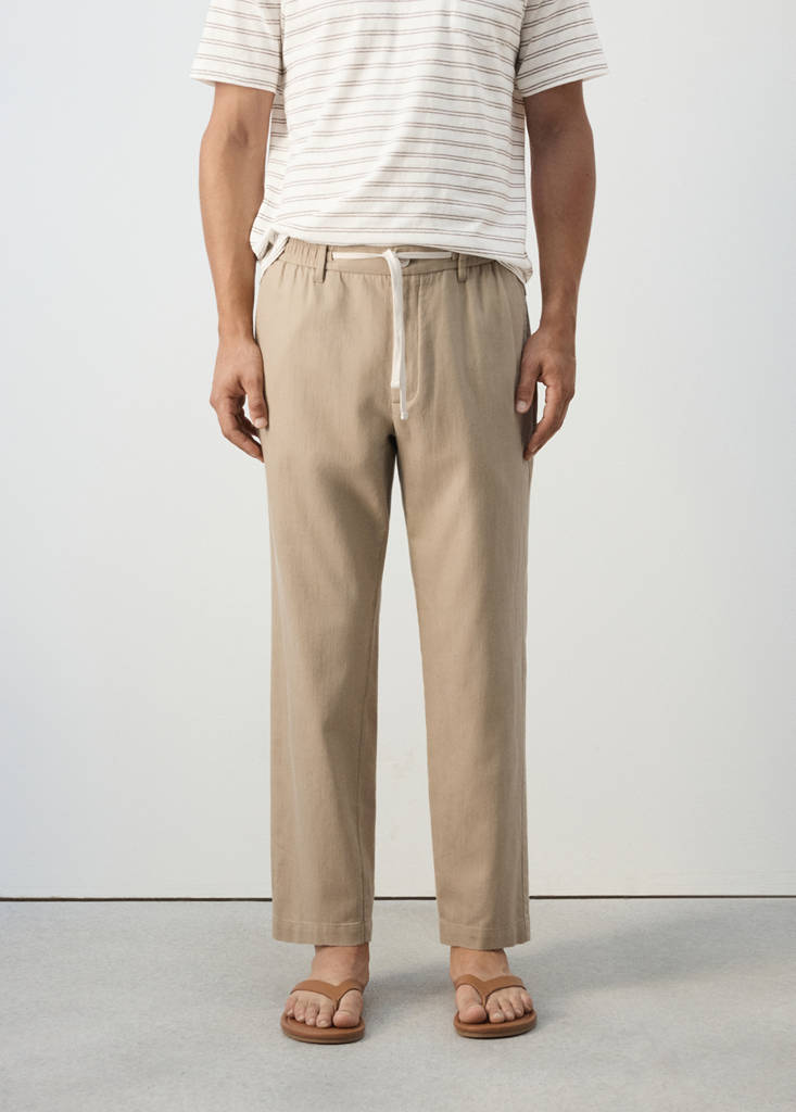 Relaxed fit cotton-linen blend trousers — Beige