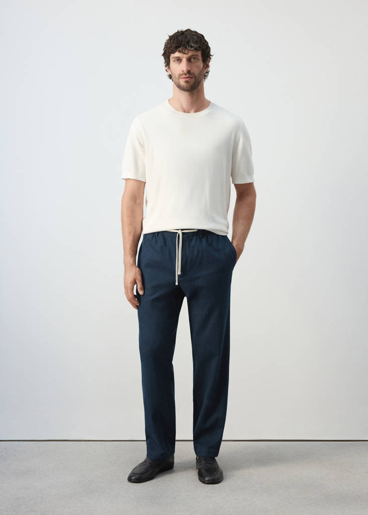 Relaxed fit cotton-linen blend trousers — Navy