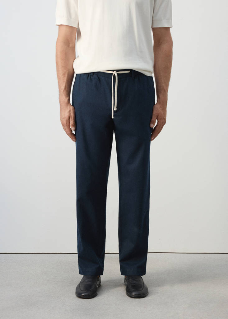 Relaxed fit cotton-linen blend trousers — Navy