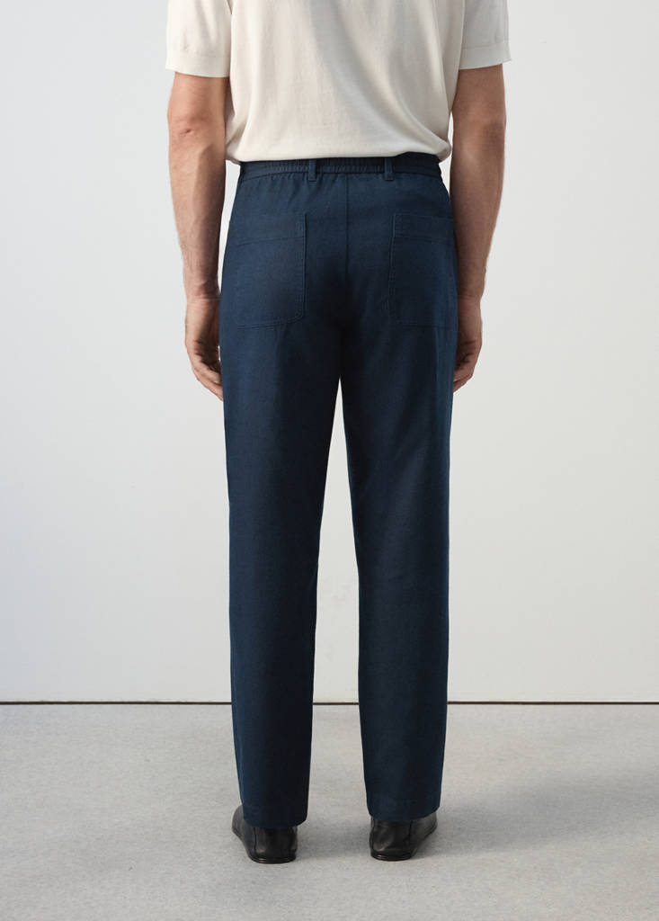Relaxed fit cotton-linen blend trousers — Navy