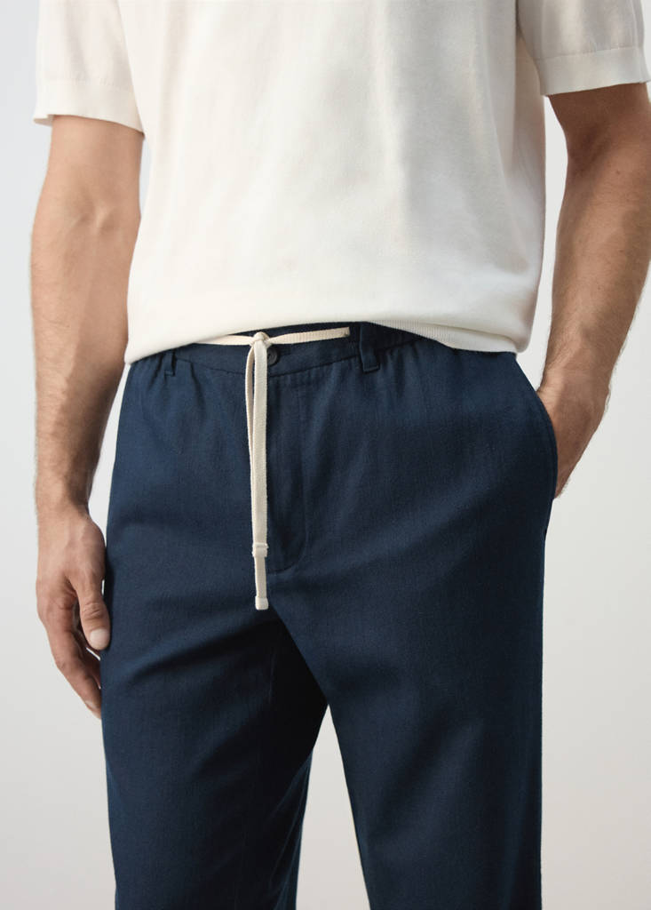 Relaxed fit cotton-linen blend trousers — Navy