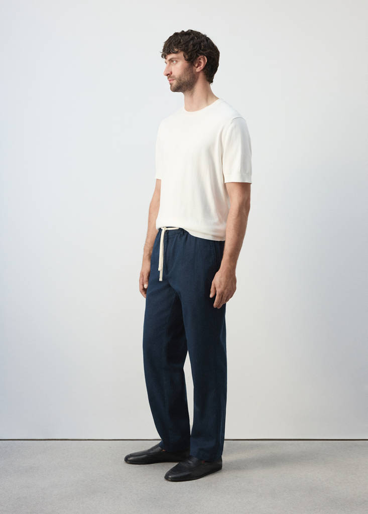 Relaxed fit cotton-linen blend trousers — Navy