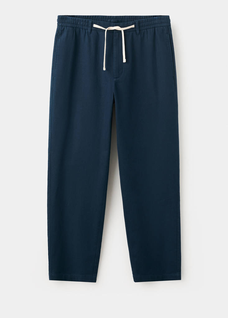 Relaxed fit cotton-linen blend trousers — Navy