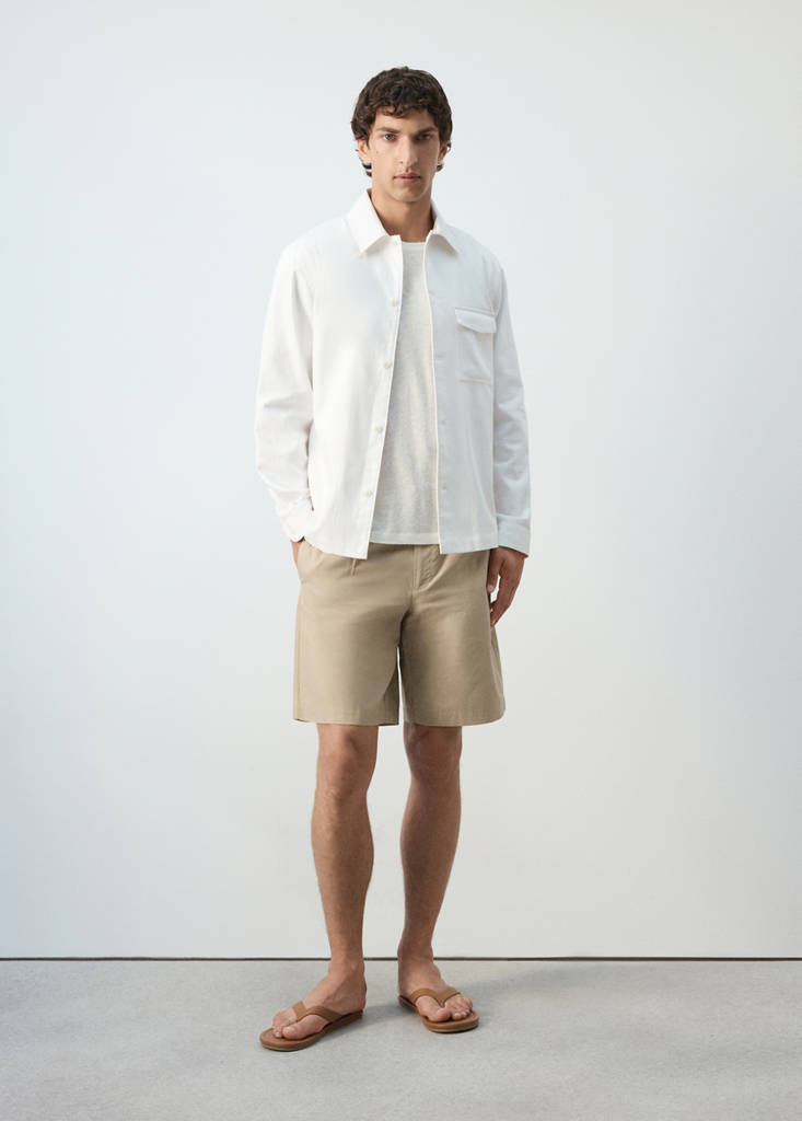Lyocell cotton blend pleated bermuda shorts — Beige