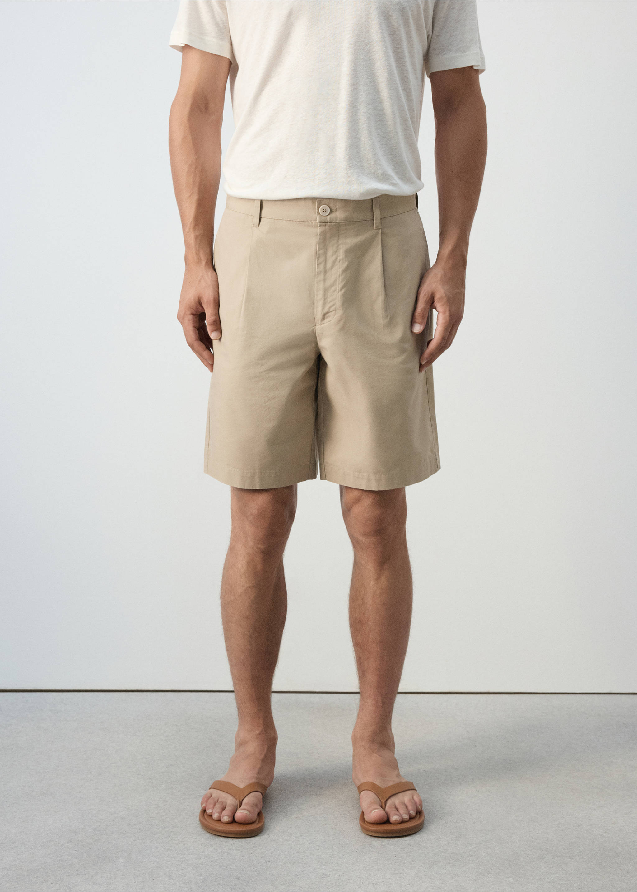 Bermudas algodón lyocell - Plano medio, Beige. Ref: 37042890-00.
