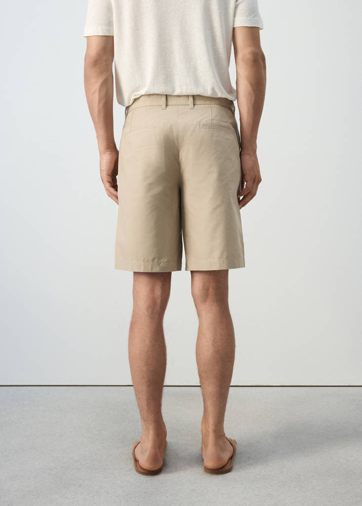 Lyocell cotton blend pleated bermuda shorts — Beige