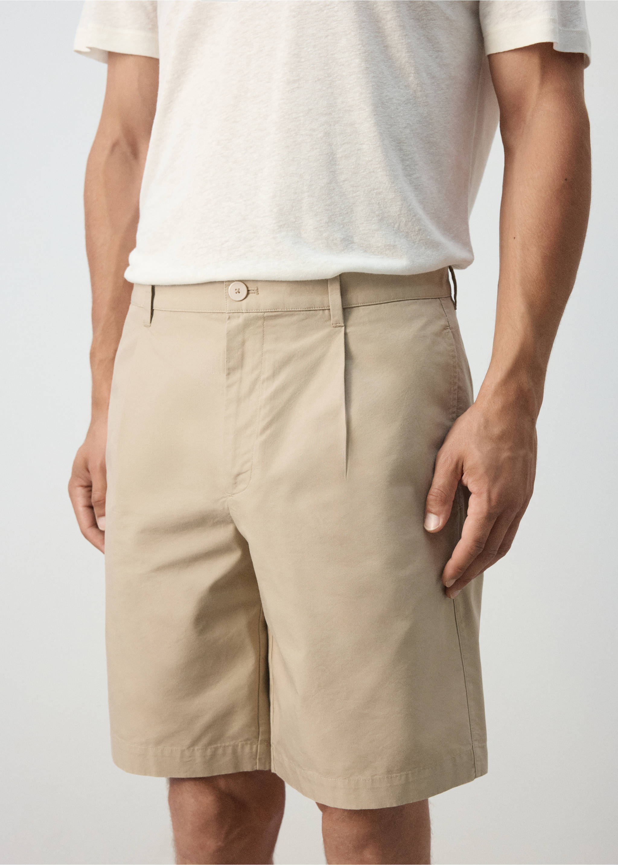 Bermudas algodón lyocell - Detalle del artículo 1, Beige. Ref: 37042890-00.