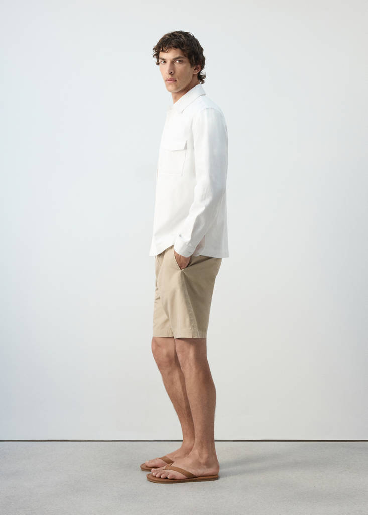Lyocell cotton blend pleated bermuda shorts — Beige