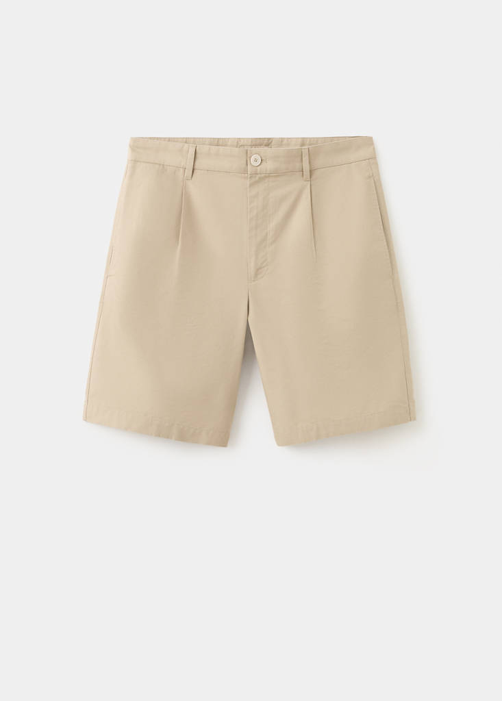 Lyocell cotton blend pleated bermuda shorts — Beige