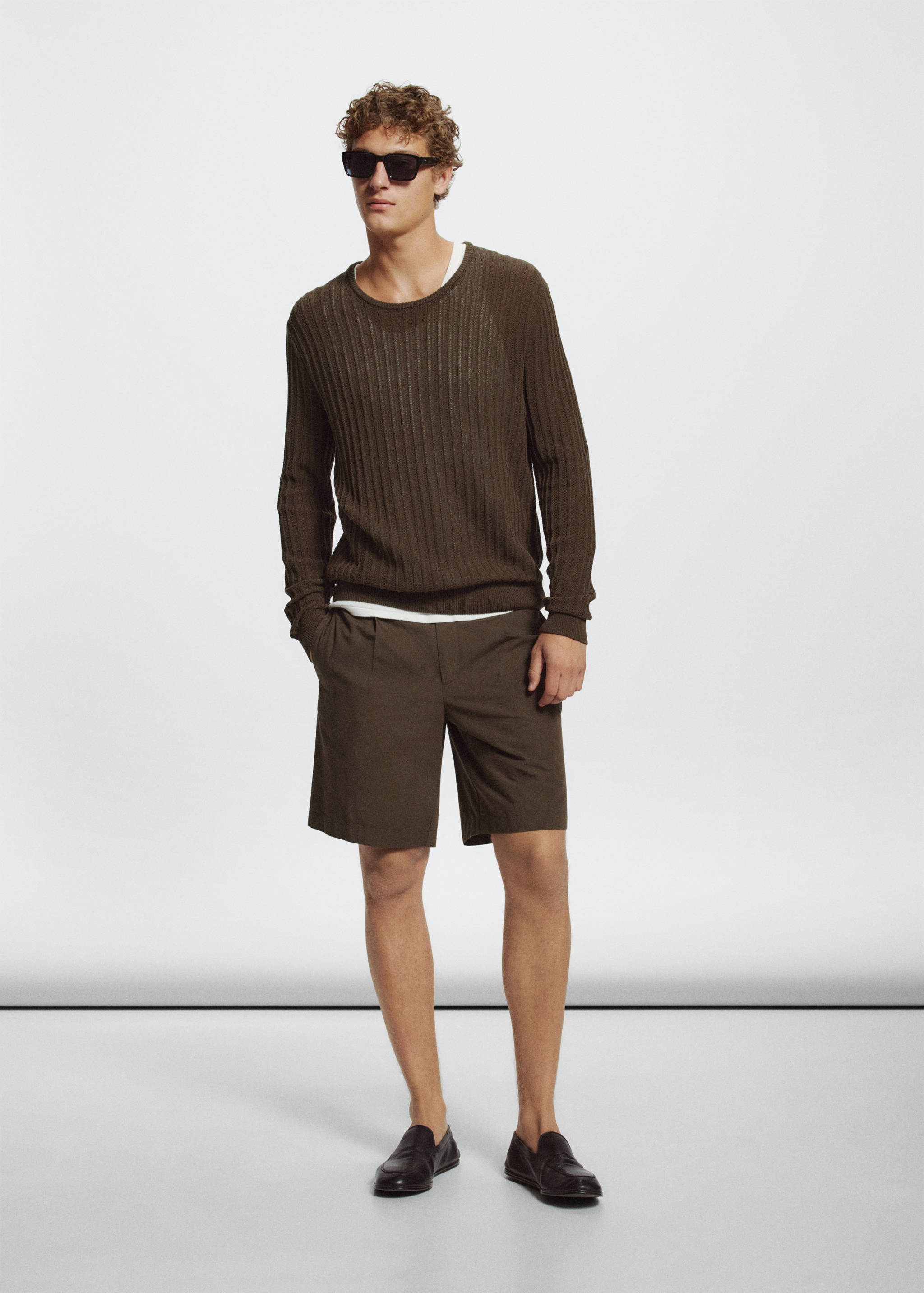 Lyocell cotton blend pleated bermuda shorts - General plane