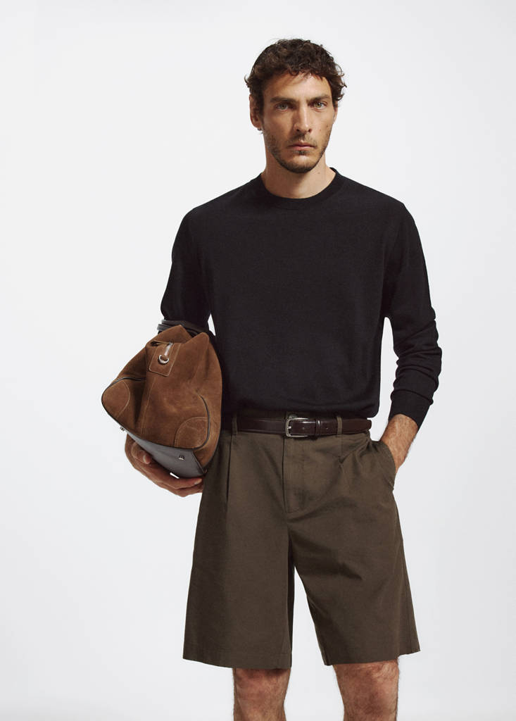 Lyocell cotton blend pleated bermuda shorts — Brown