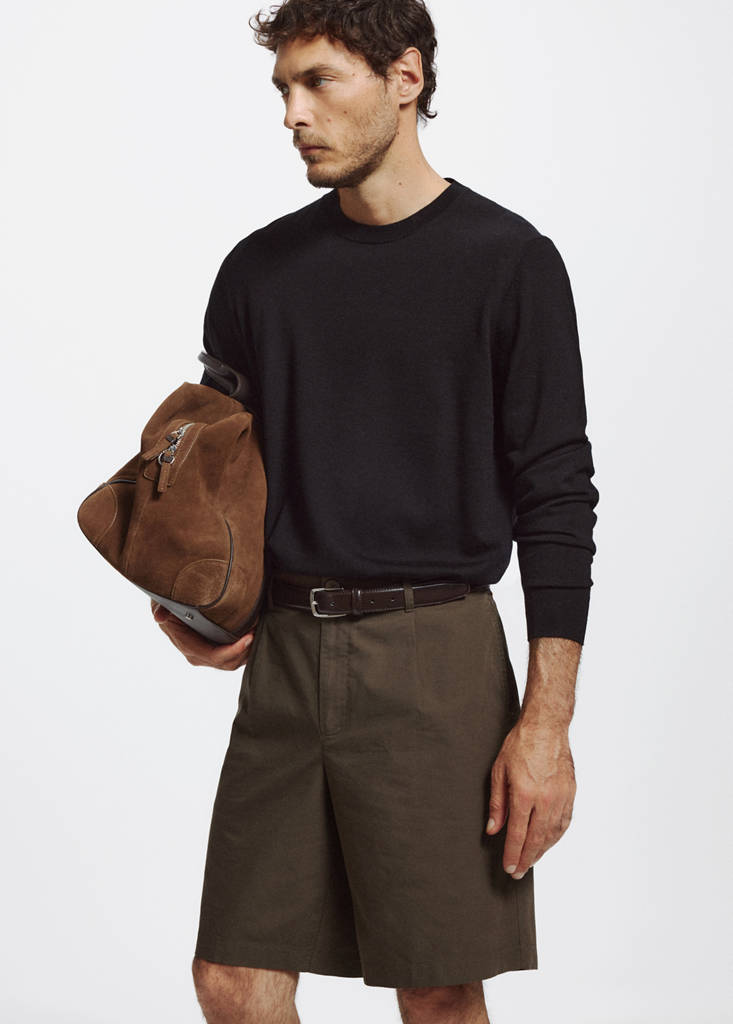 Lyocell cotton blend pleated bermuda shorts — Brown