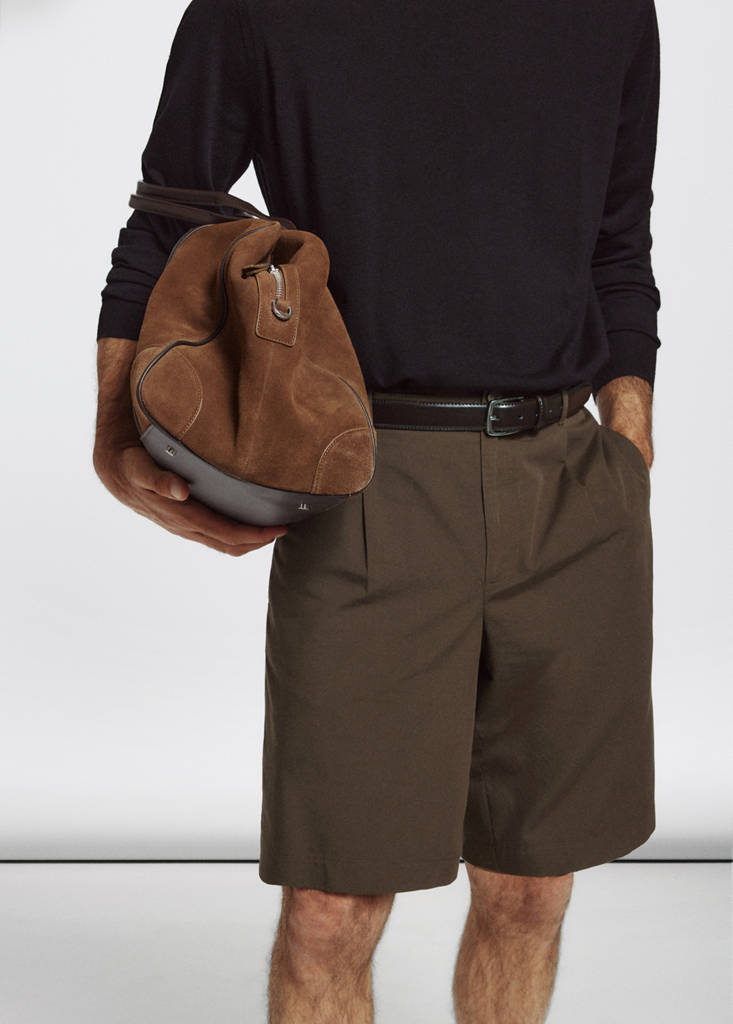 Lyocell cotton blend pleated bermuda shorts — Brown