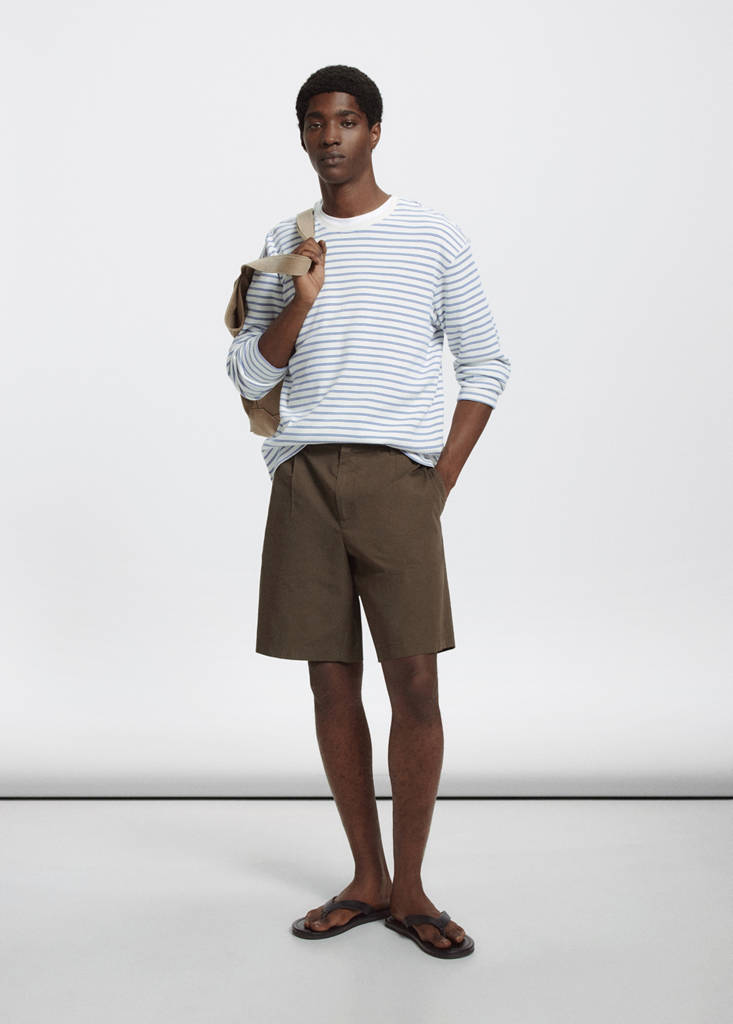 Lyocell cotton blend pleated bermuda shorts — Brown