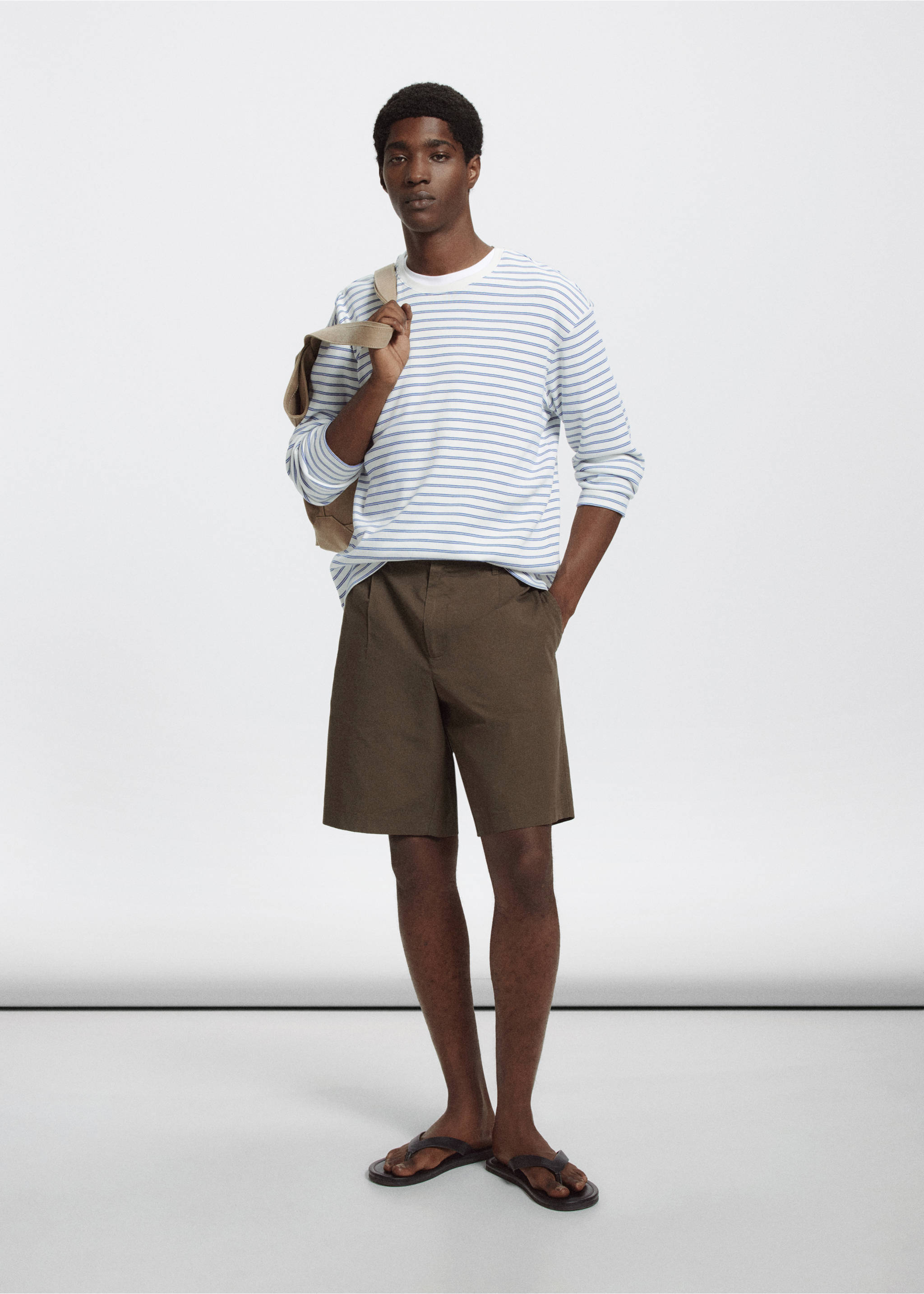 Lyocell cotton blend pleated bermuda shorts - General plane, Brown. Ref: 37042890-03.