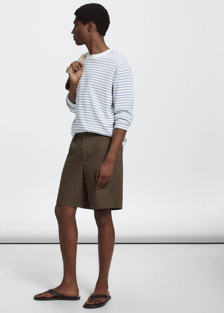 Lyocell cotton blend pleated bermuda shorts — Brown