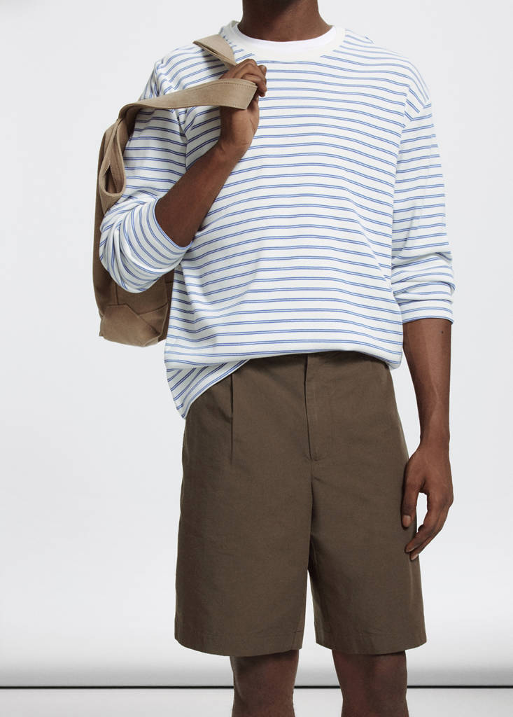 Lyocell cotton blend pleated bermuda shorts — Brown