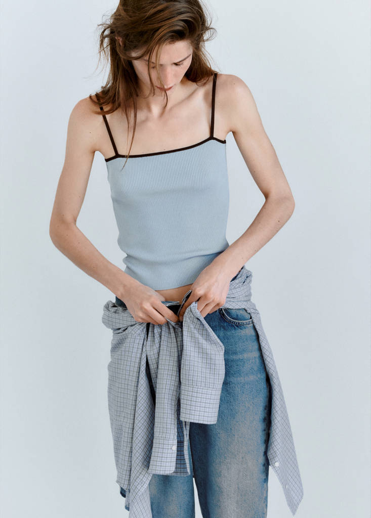 Fitted ribbed top — Sky Blue